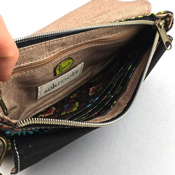 Sakroots Coated Canvas Double Bifold Wallet Clutch Multi Neon Boho Art-To-Wear - Picture 11 of 16